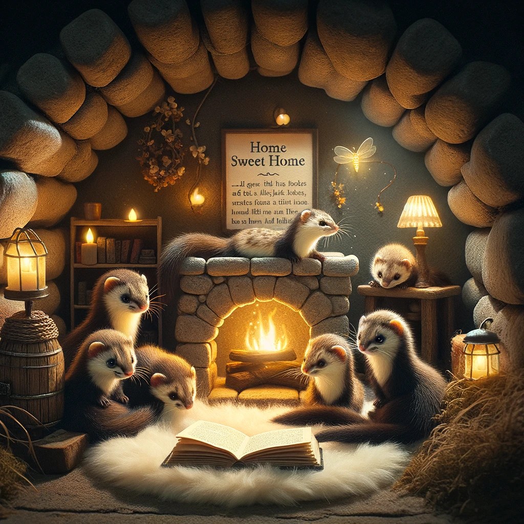 Minky’s family reading together in their warm new den